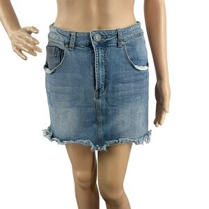 One Teaspoon Denim Mini Skirt Raw Hem Distressed Blue Size 30
